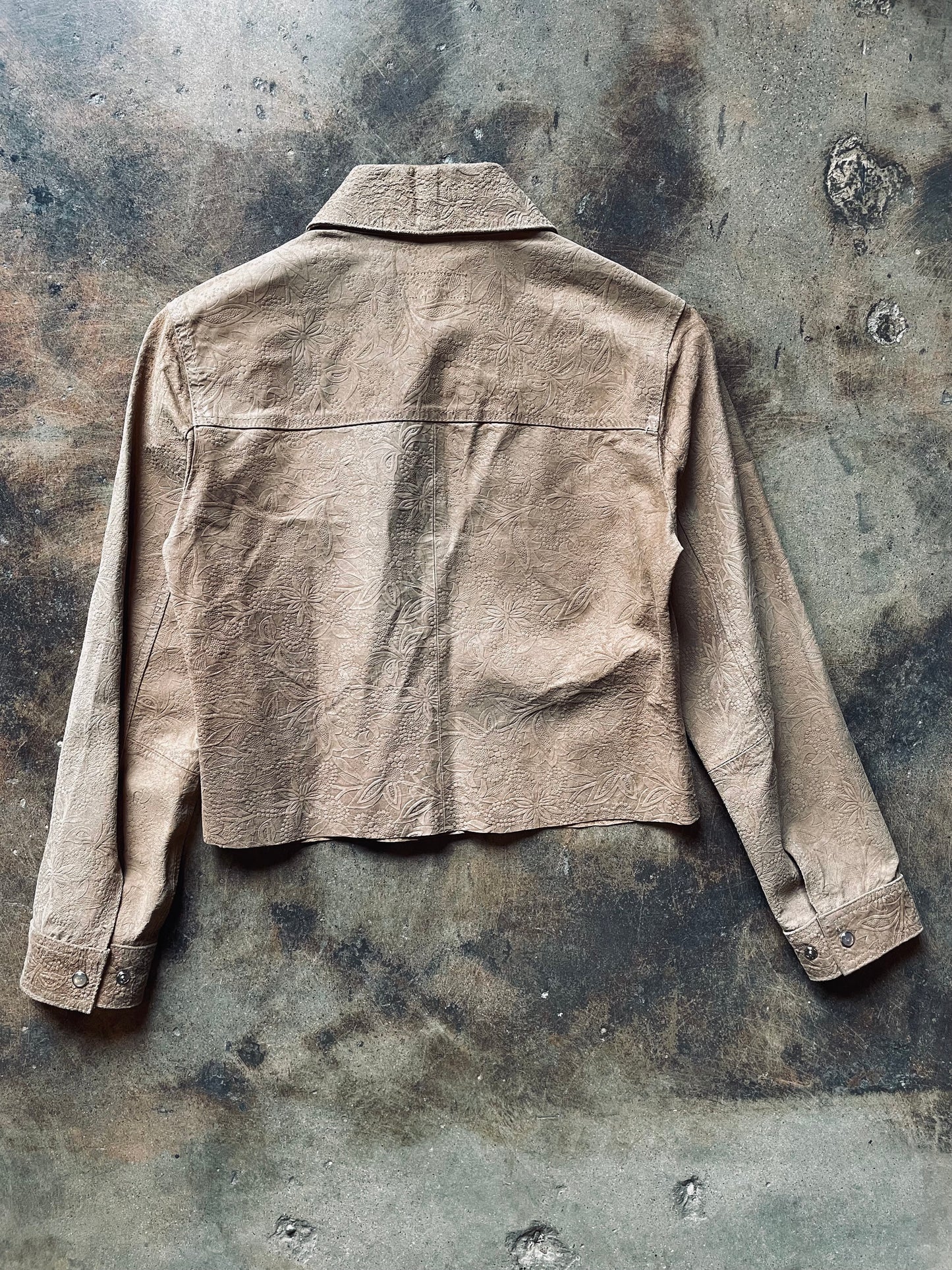 Vintage Cropped Suede Tooled Pearl Snap | Medium