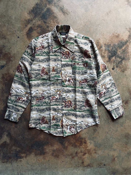 1970’s Prest-Rite Scenic Motif Flannel | Medium