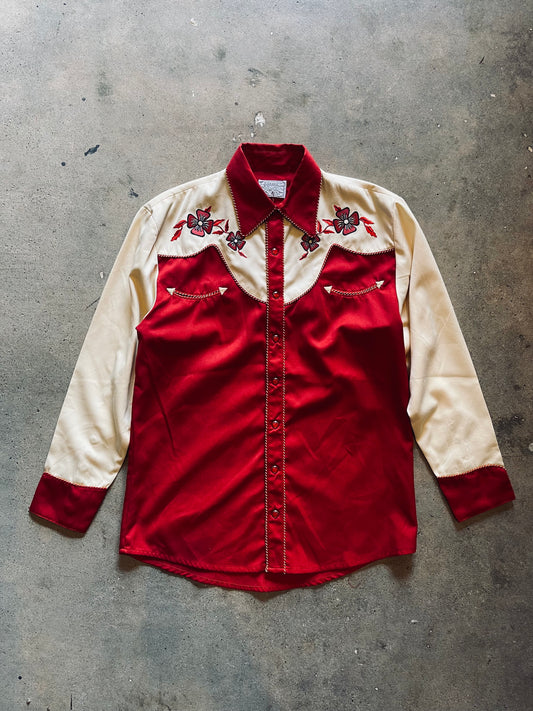 Vintage H Bar C Embroidered Western Pearl Snap | Large