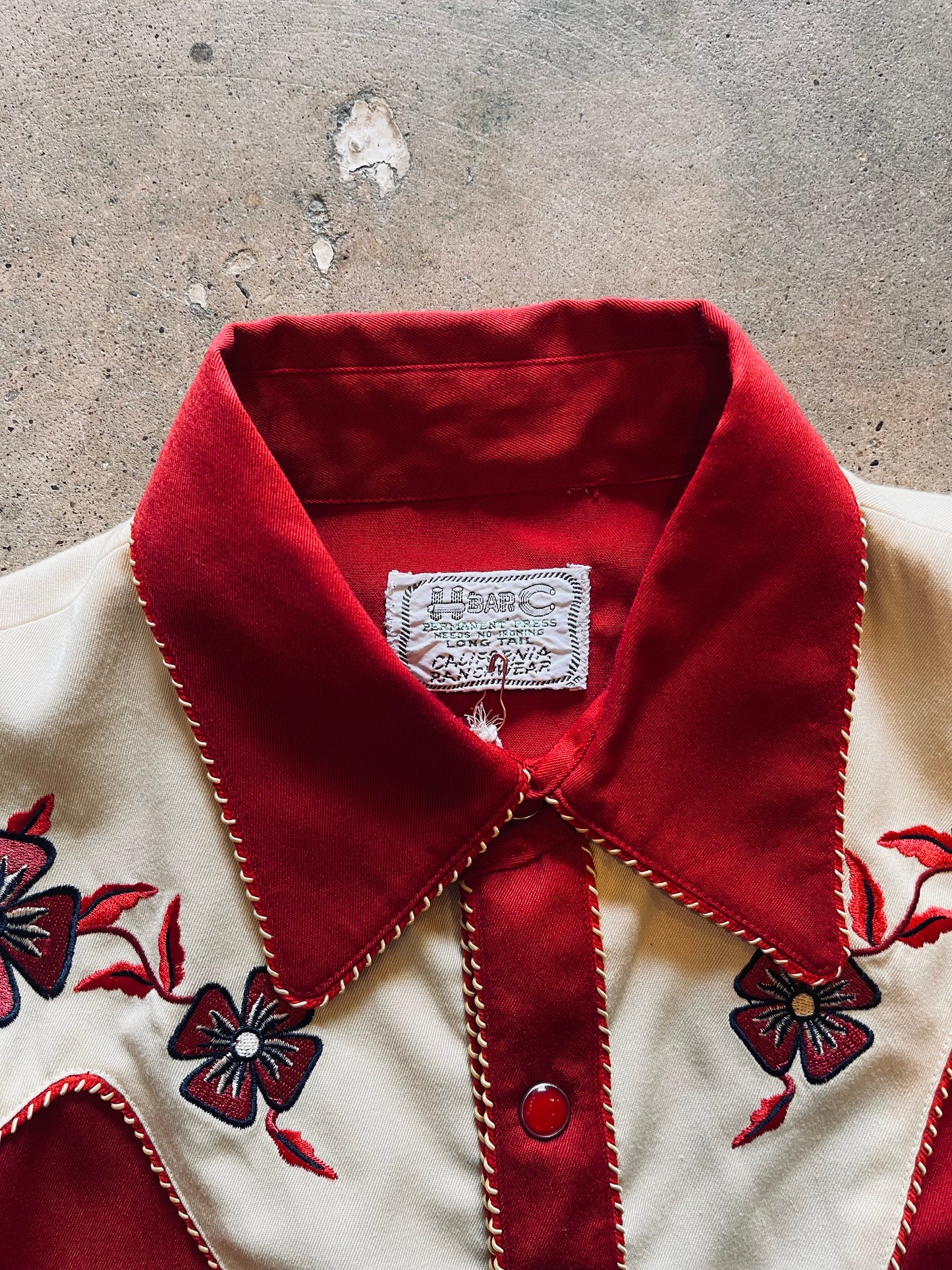 Vintage H Bar C Embroidered Western Pearl Snap | Large