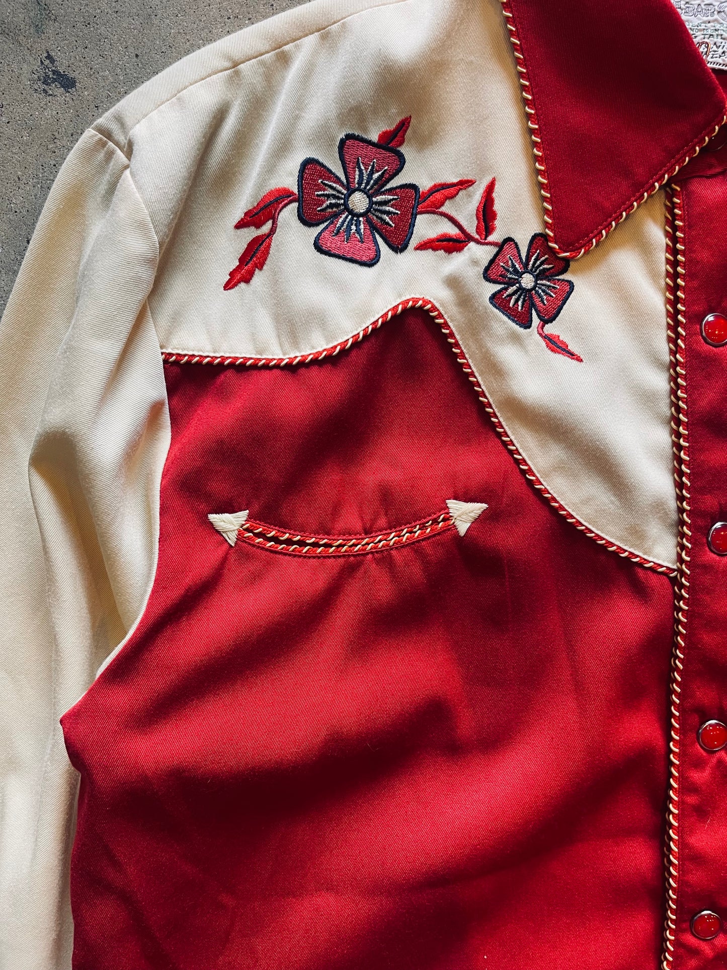 Vintage H Bar C Embroidered Western Pearl Snap | Large