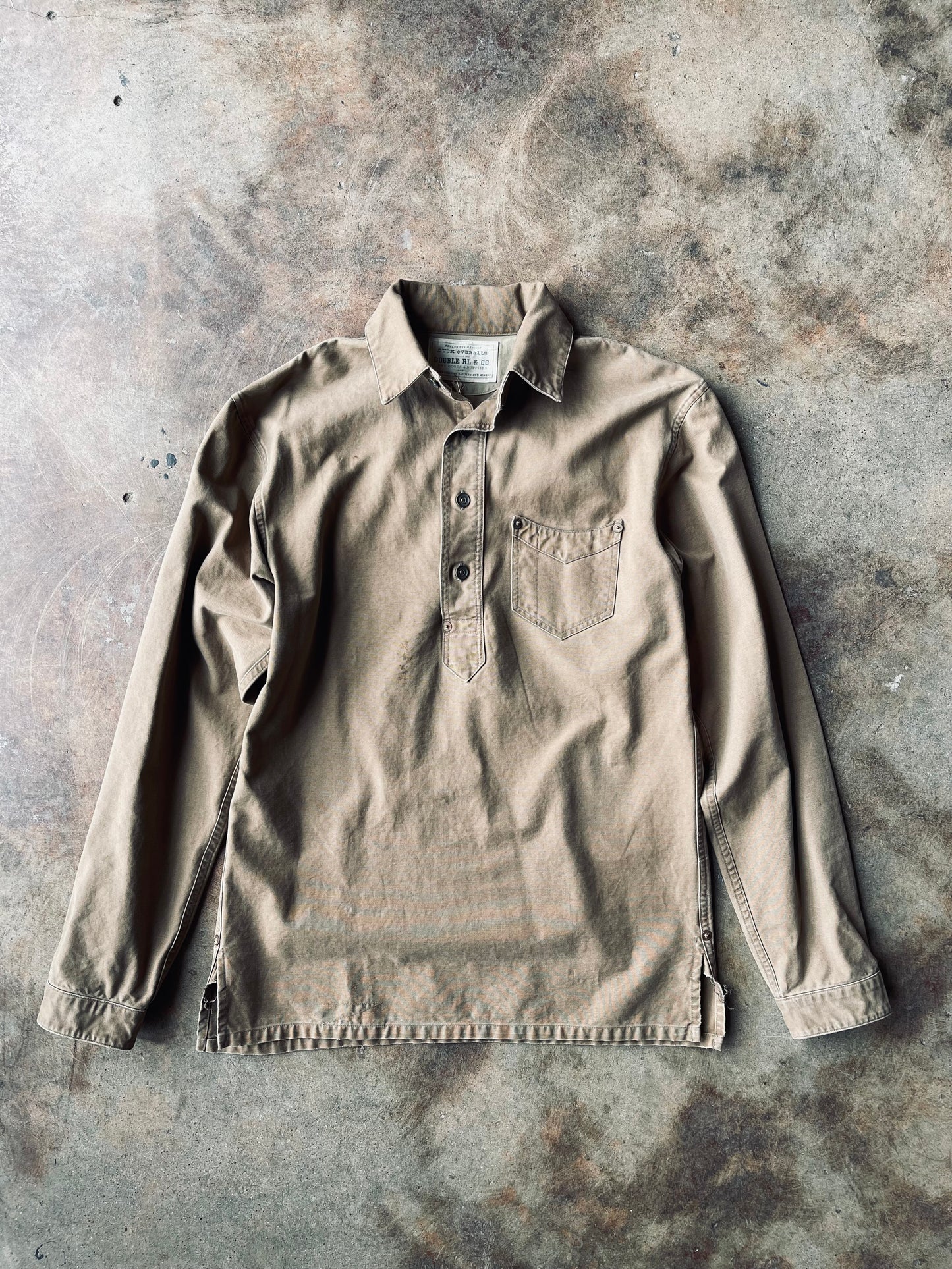 RRL Duck Overalls Canvas Pullover Shirt | Small