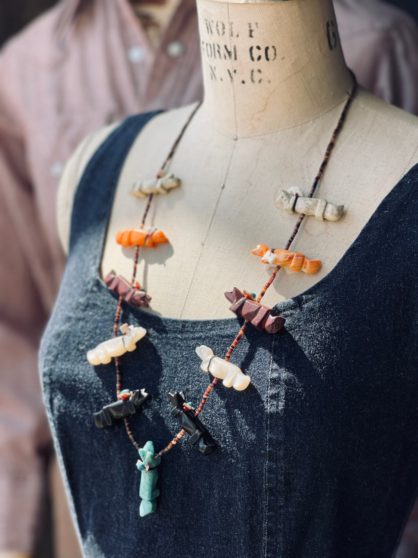 Vintage Navajo Wolf Fetish Necklace