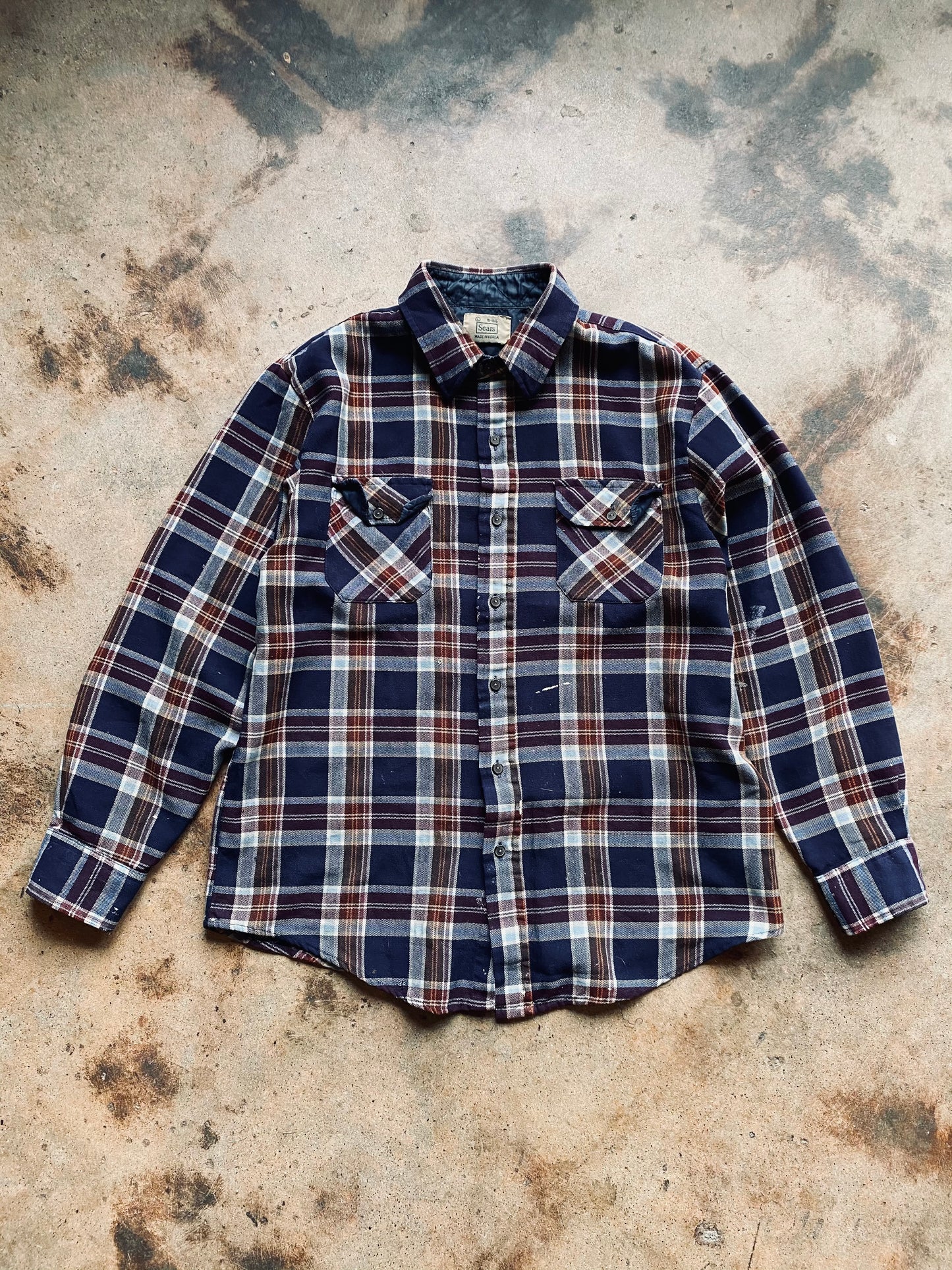 1980s Sears Plaid Work Shirt | Large