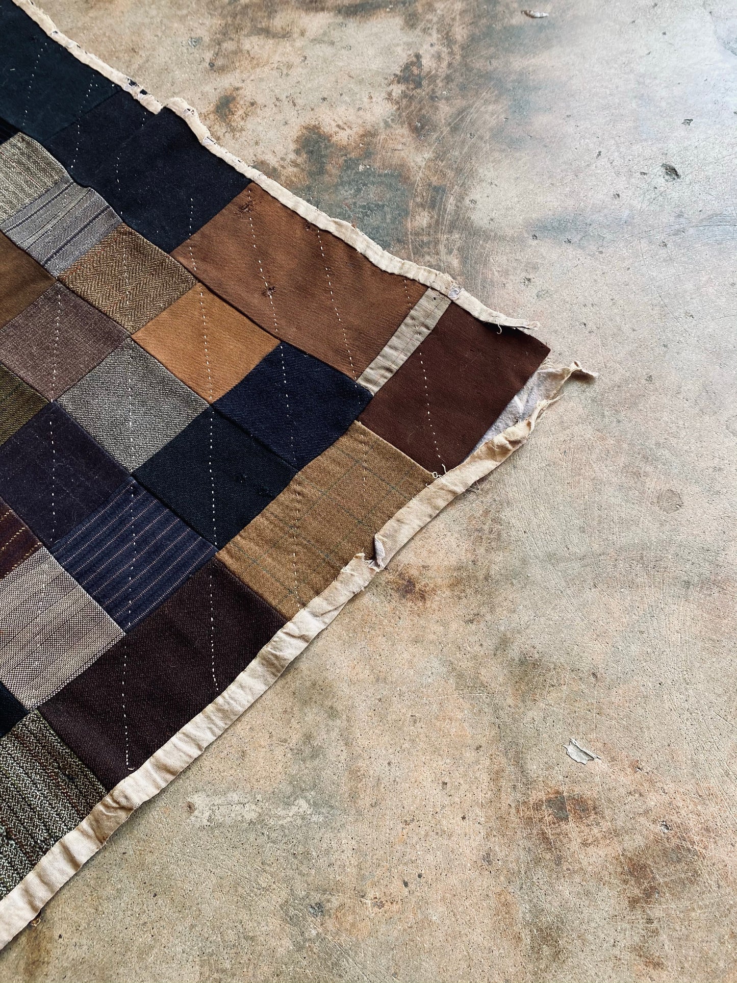 1920s-30s Wool Scraps Quilted Blanket