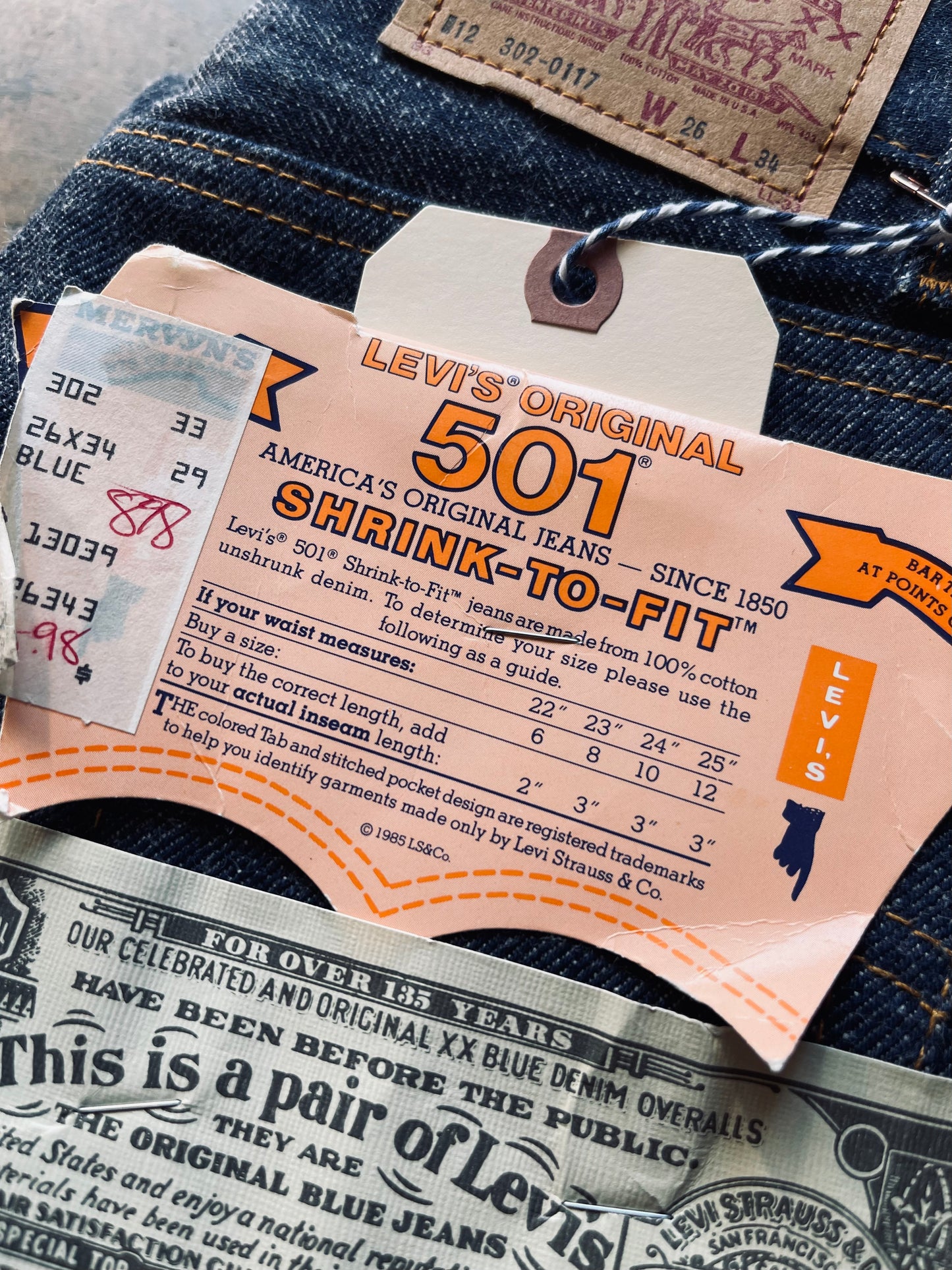 1995 Levi’s 501 Shrink-to-Fit 501 Denim | 26 X 34