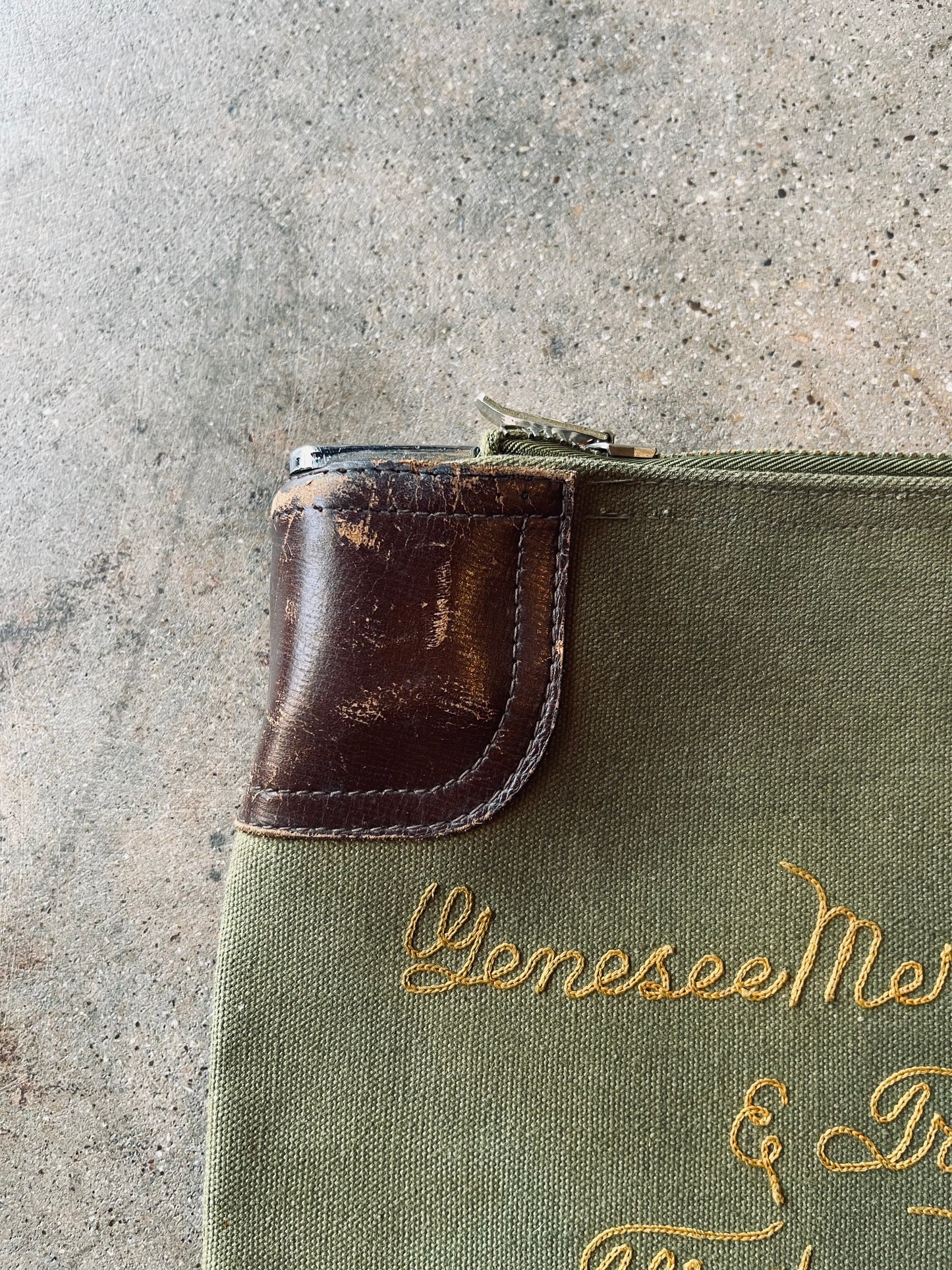 Antique Canvas Bank Bag with Chainstitch Detail