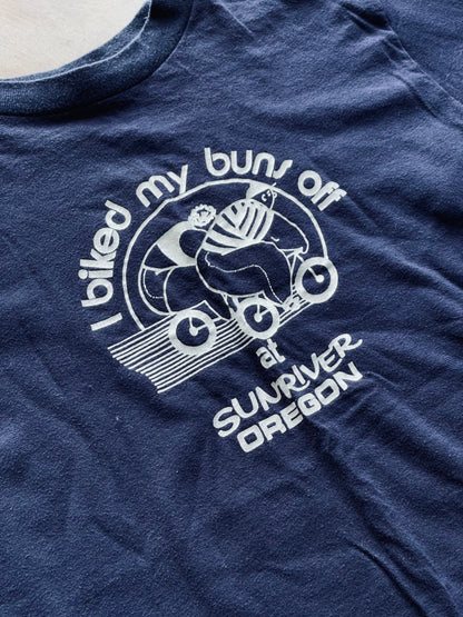 1980’s Anvil Novelty Tee “I Biked My Buns Off at Sunriver Oregon” | Large