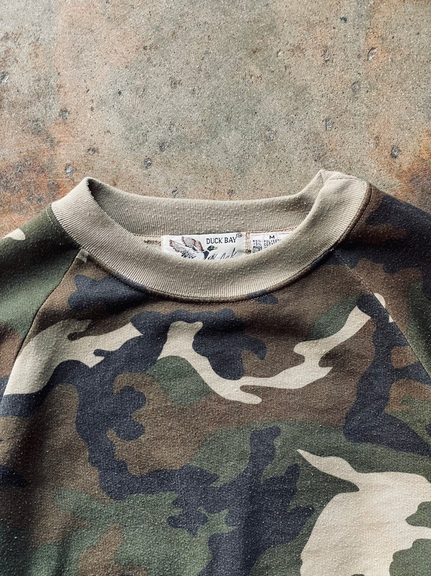 1980’s Duck Bay Camo Raglan Sleeve Sweatshirt | Medium