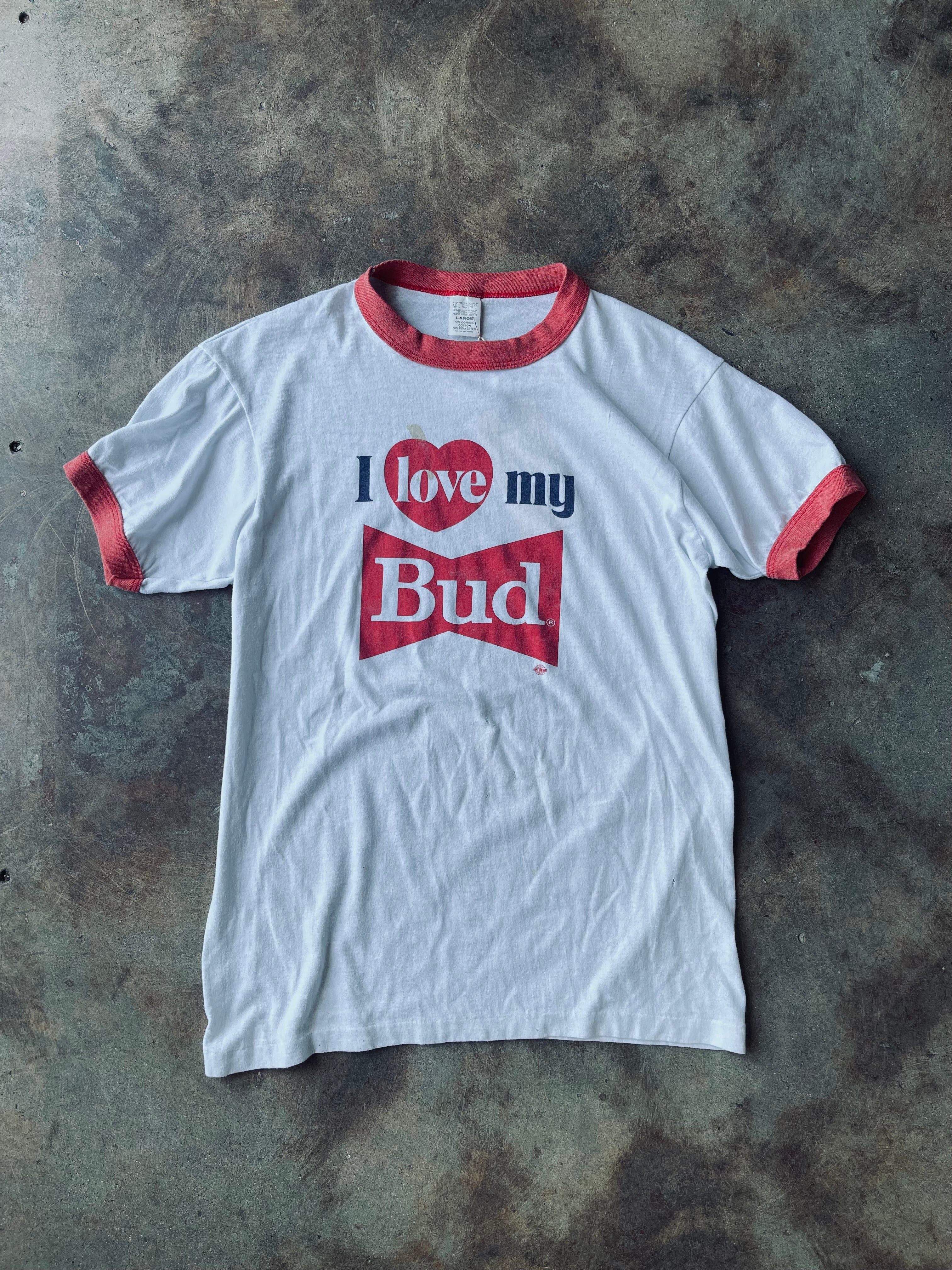 1980’s “I Love my Bud” Ringer Tee | Large