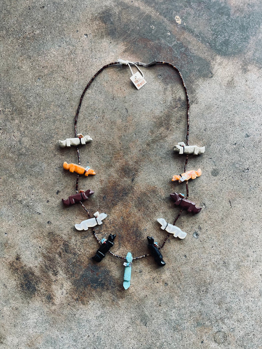 Vintage Navajo Wolf Fetish Necklace