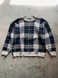 1990s Woods & Gray Plaid Knit Sweater | X-Large