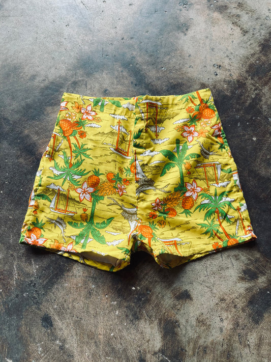 1960s Rob Roy Hawaiian Print Swim Trunks | Small