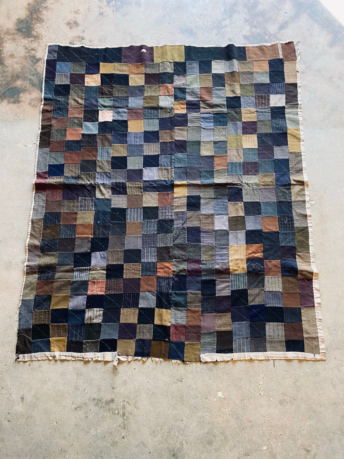 1920s-30s Wool Scraps Quilted Blanket