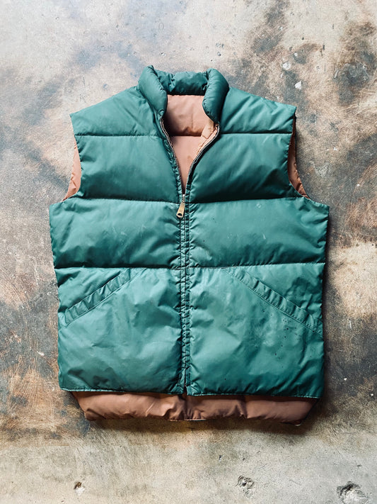 1980s Down East Reversible Quilted Vest | Medium