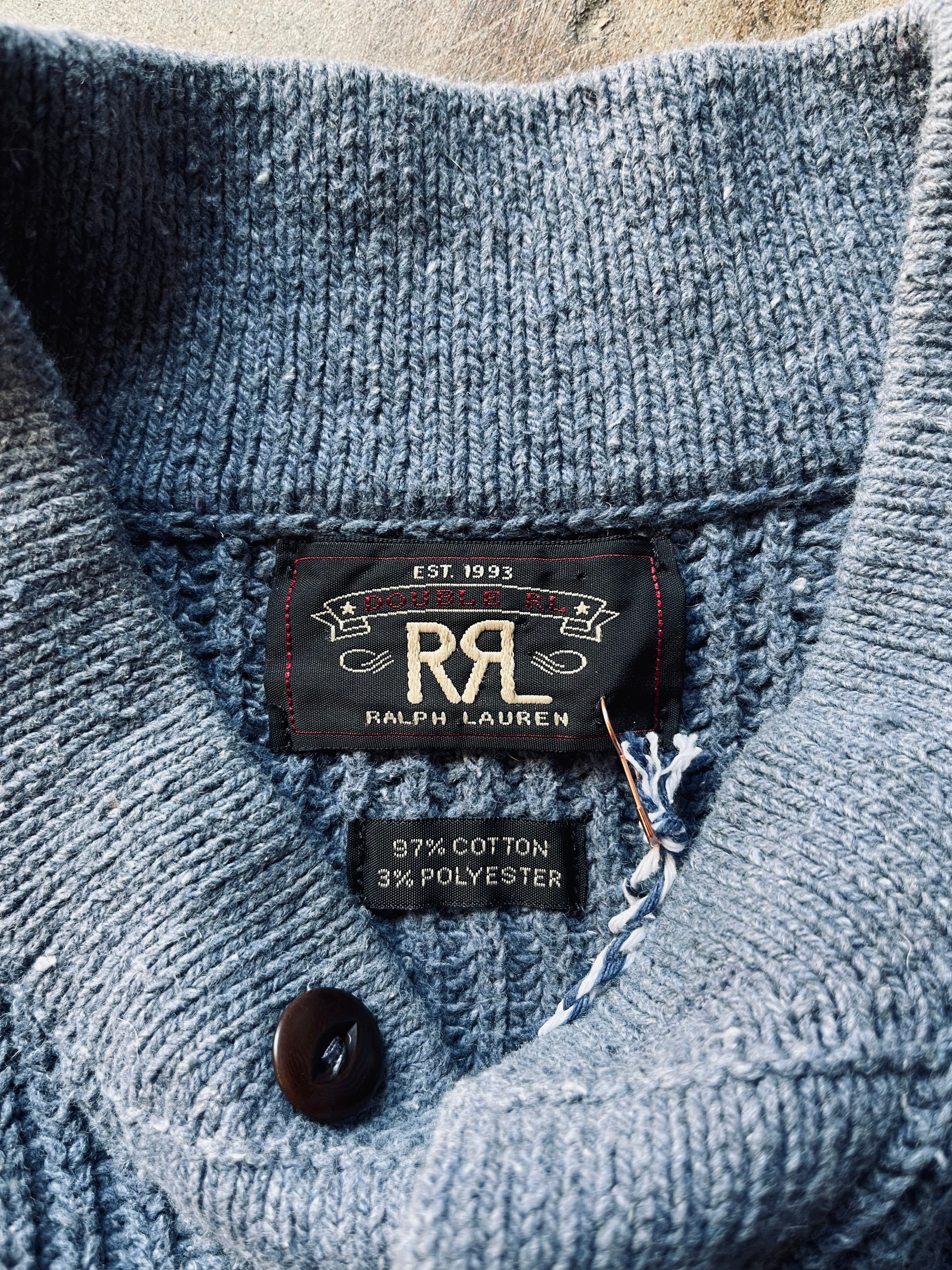 Vintage RRL Heavy Knit Henley Collar Sweater | Large
