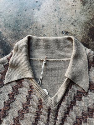 1970’s Geometric Knit Polo Sweater | Small