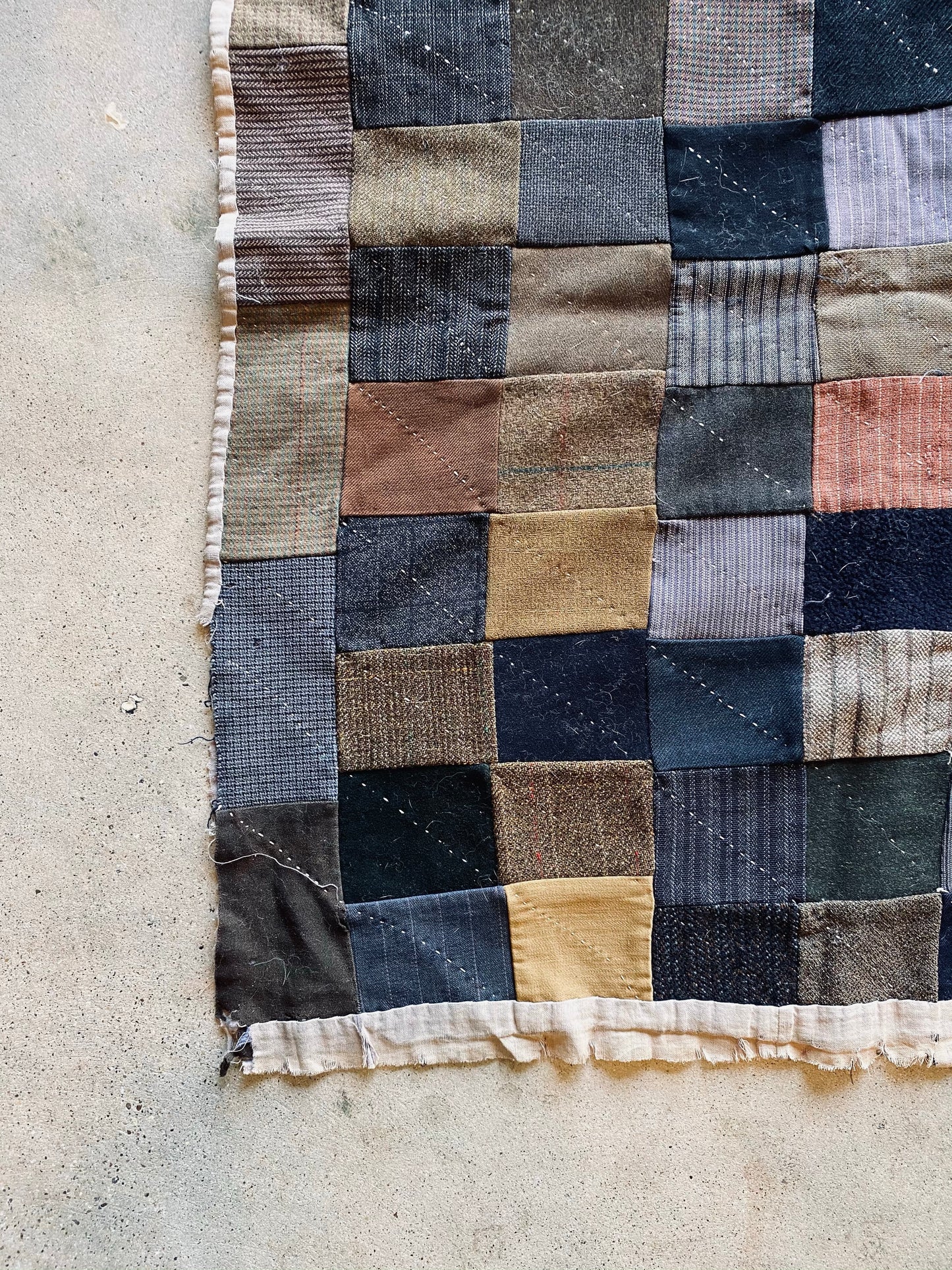 1920s-30s Wool Scraps Quilted Blanket