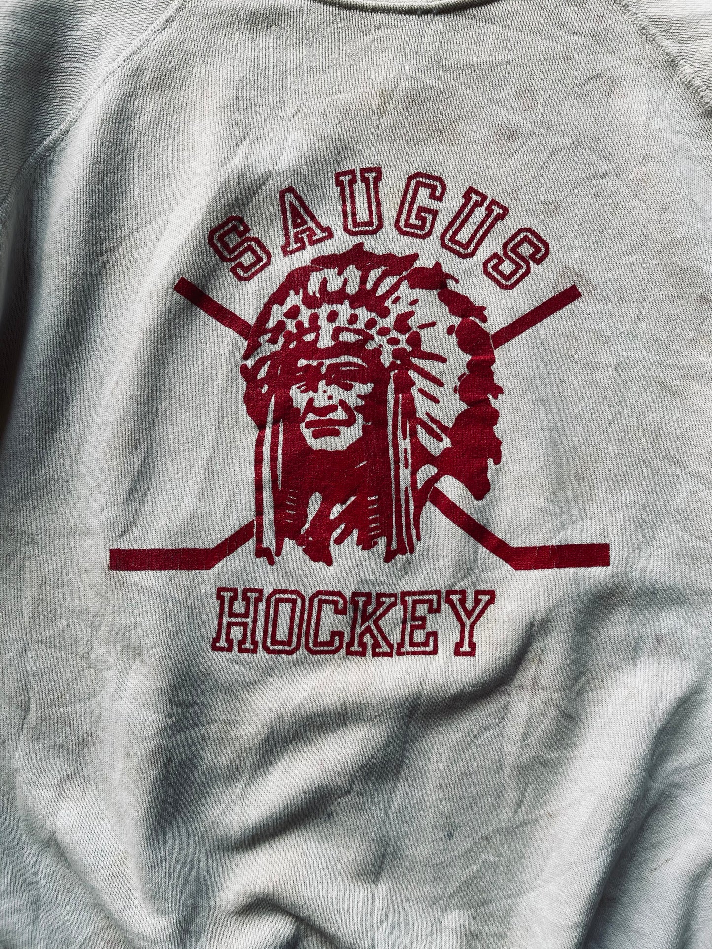 1970s-80s Saugus Hockey Raglan Sleeve Sweatshirt | Medium