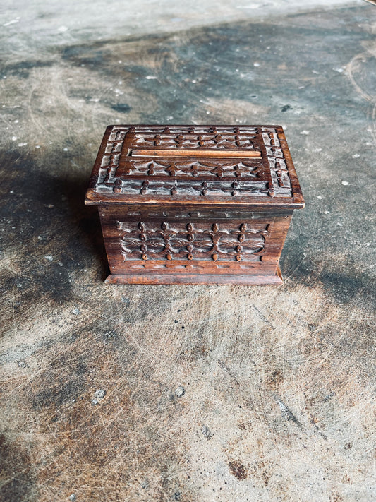 Vintage Carved Wood Cigarette Box