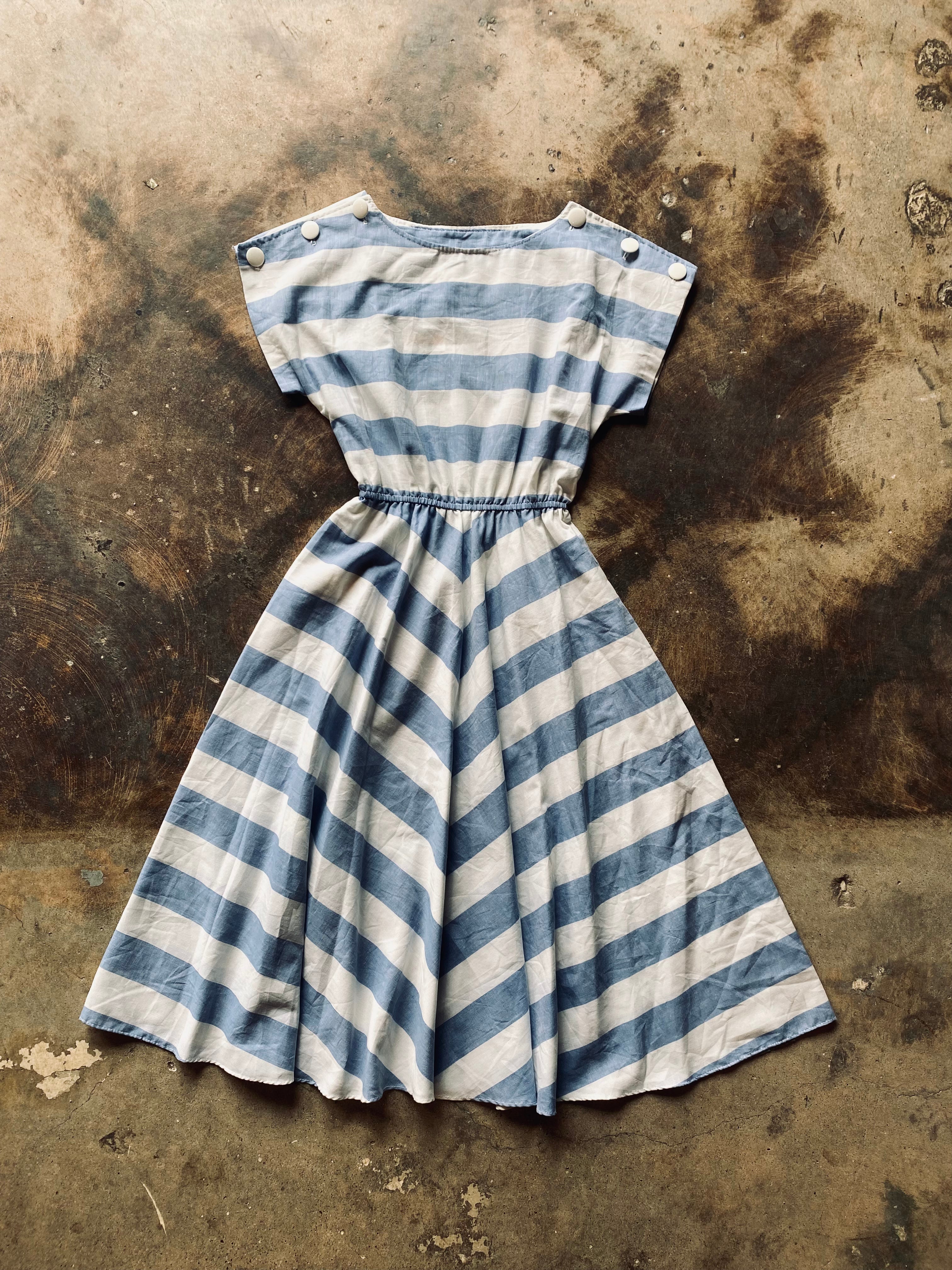 1980s Fit Flare Striped Dress