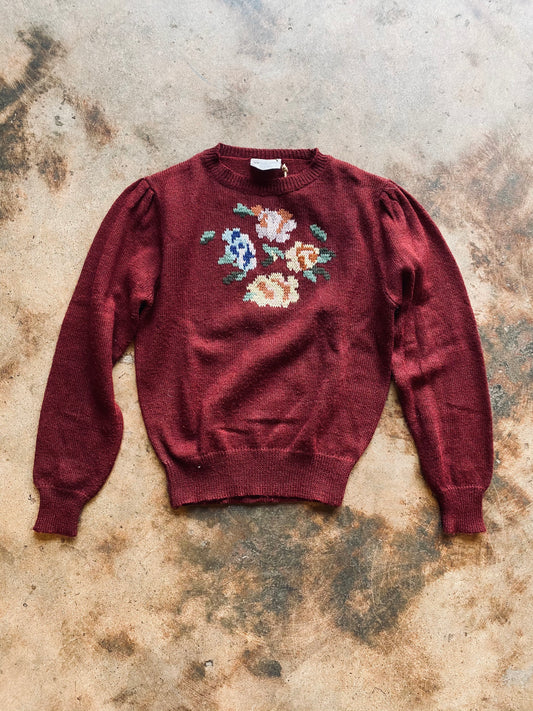 1970s Floral Knit Sweater | Large