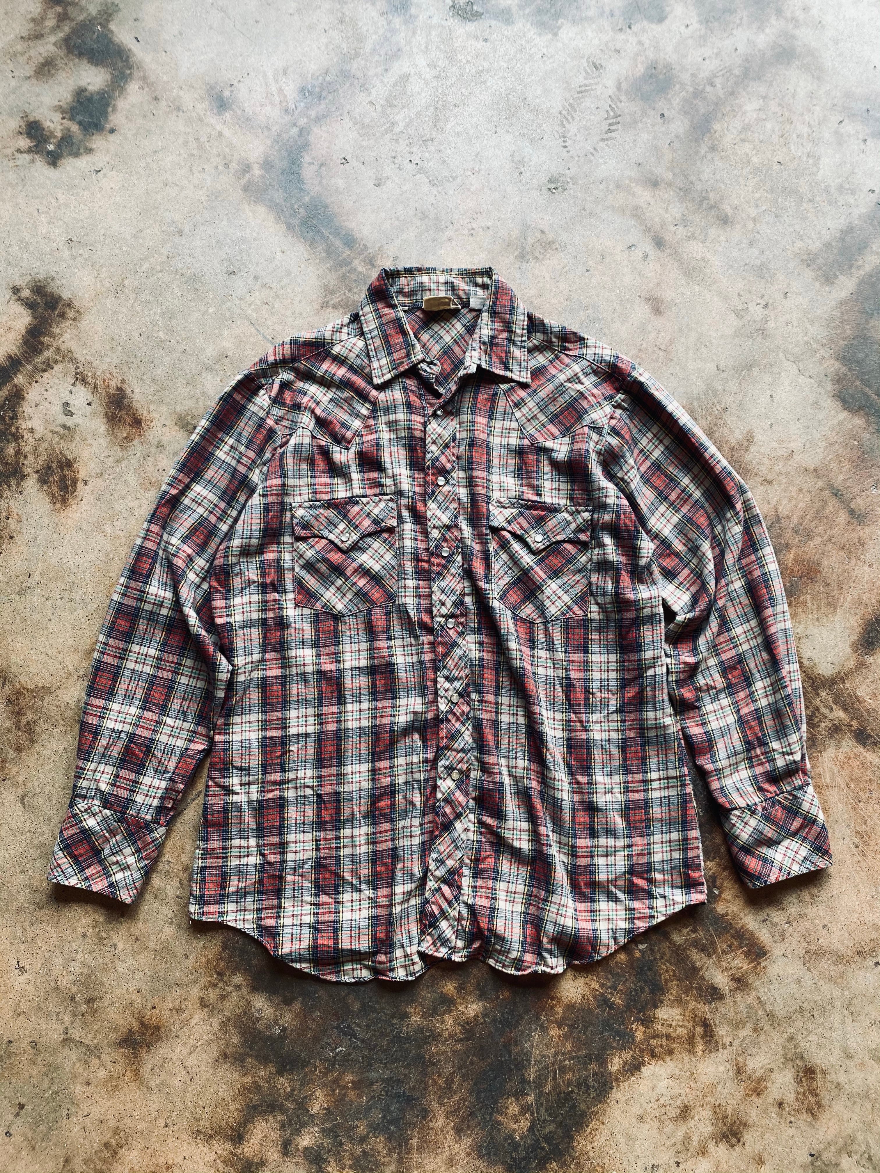 1980’s Hoofs Plaid Western Pearl Snap | Large