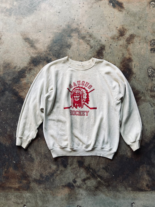 1970s-80s Saugus Hockey Raglan Sleeve Sweatshirt | Medium