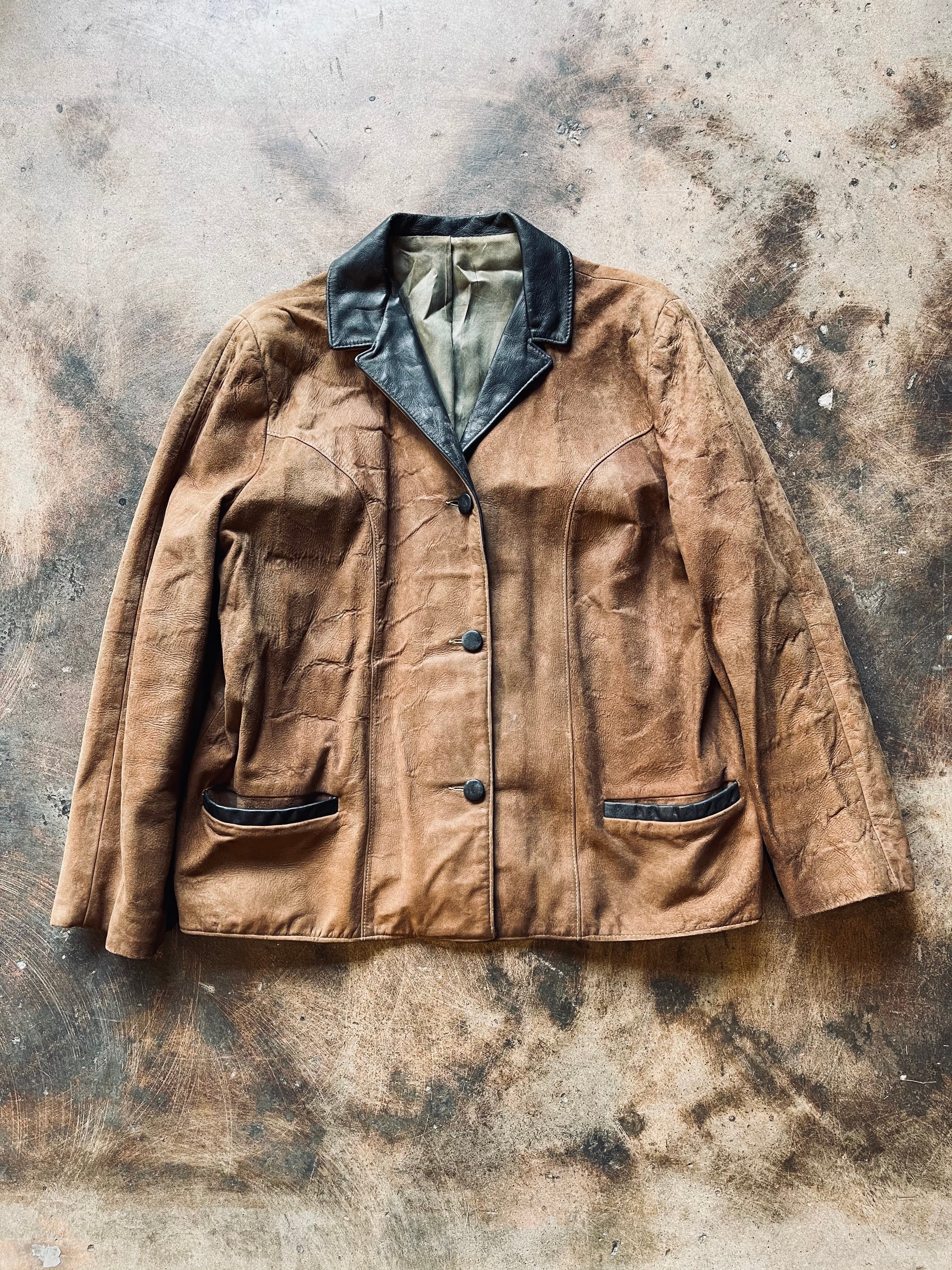Vintage Button Up Leather Jacket | Medium